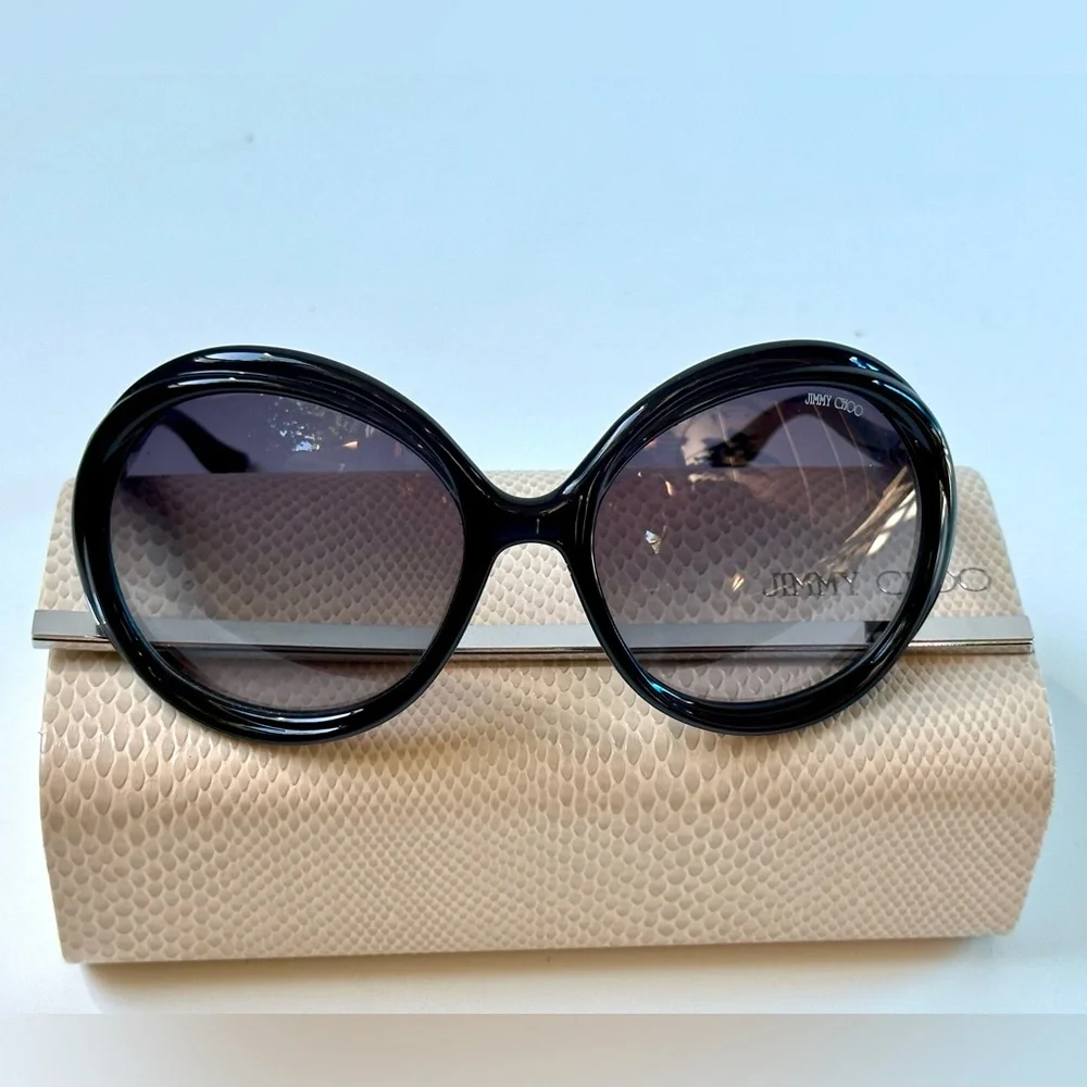 EUC Jimmy Choo Mindy/S Sunglasses, Round, Black, Box